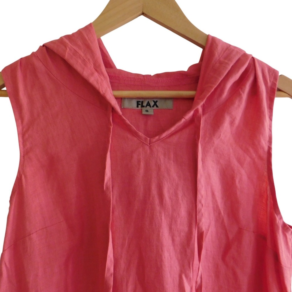 Flax Women's Linen Hooded Drawstring Sleeveless Pink‎ Tunic Dress Cover Up Small - Picture 2 of 4